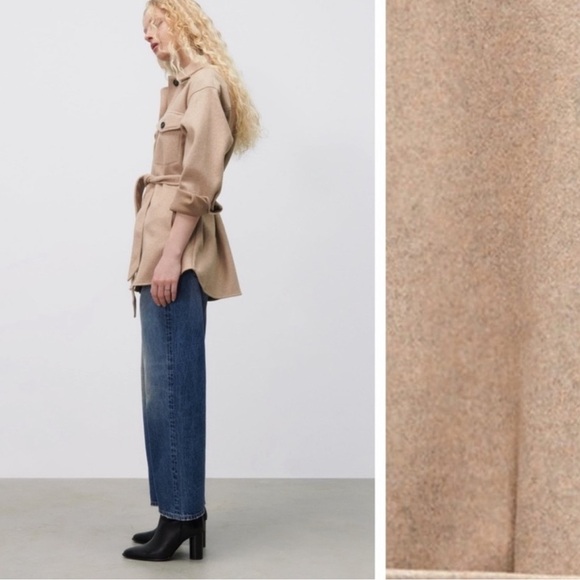 NWT ZARA Oversized Utility Shacket Chore Coat XS with Belt - Picture 5 of 16